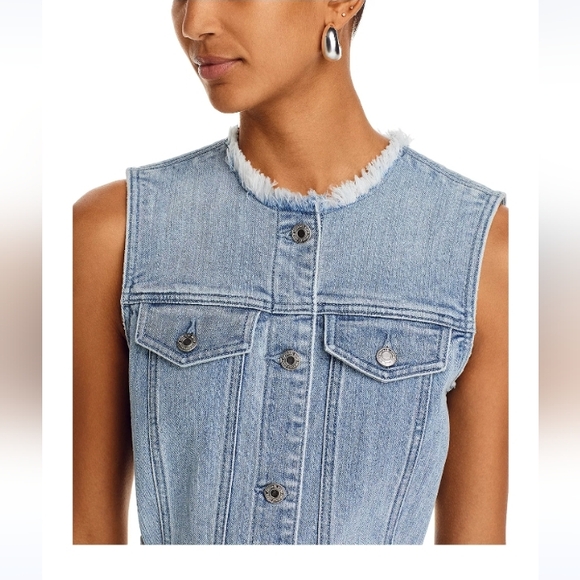 NWOT MICHAEL Michael Kors Frayed Neck Denim Shirt Dress Women's Size 6 - Picture 3 of 11